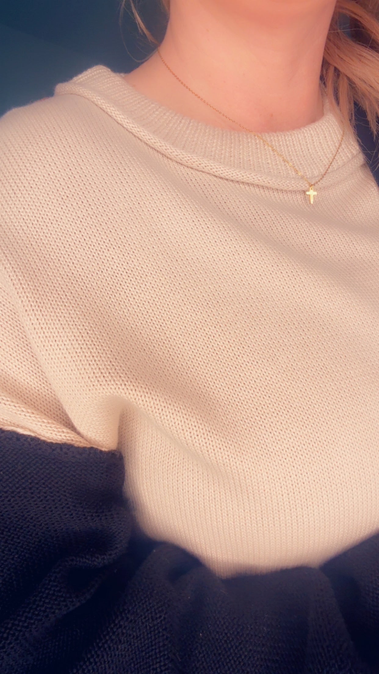 Colorblock Knit Bishop Sleeve Sweater