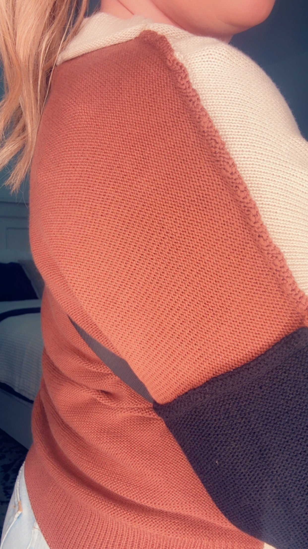 Colorblock Knit Bishop Sleeve Sweater