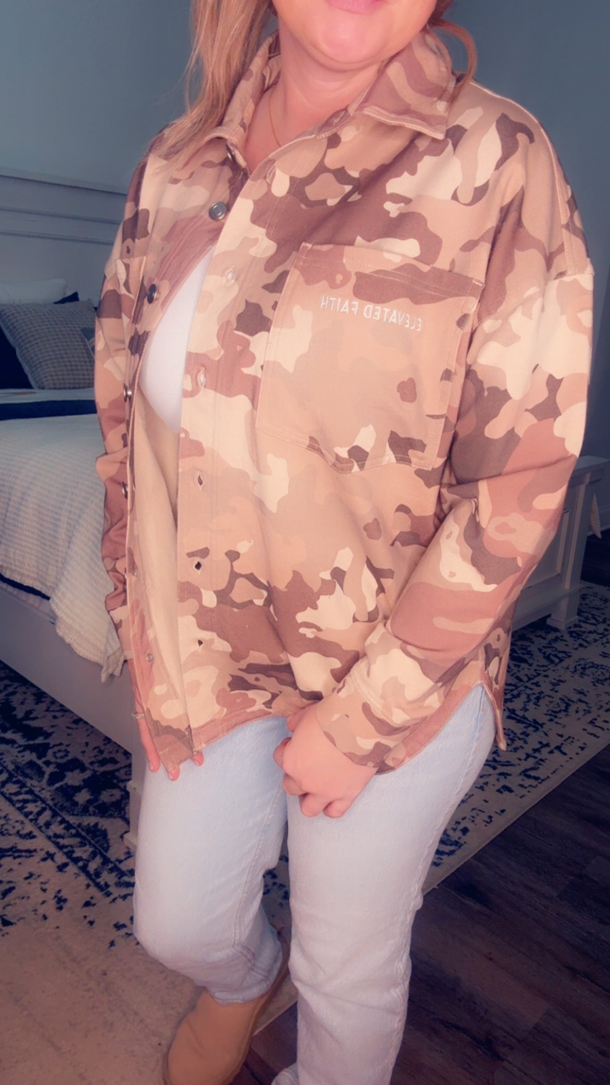 What a Friend in Jesus Camo Shacket