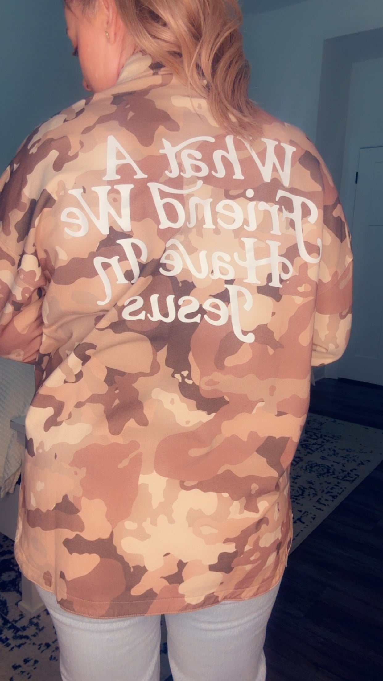 What a Friend in Jesus Camo Shacket