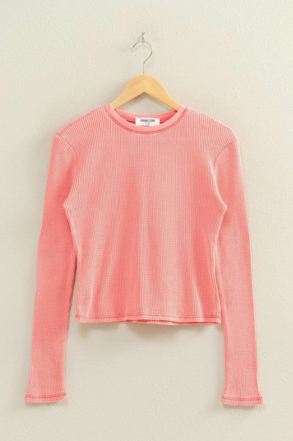 Mineral Wash Waffle Knit Long Sleeve Top