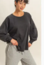 Mineral Washed Oversized Long Sleeve Slit Tee