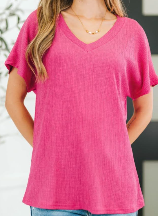 Vibrant Pink V Neck Blouse