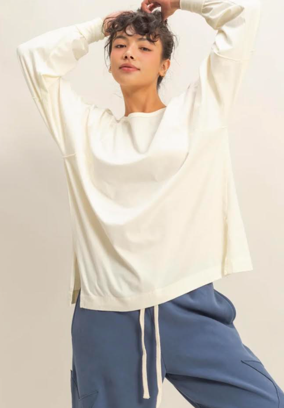 Mineral Washed Oversized Long Sleeve Slit Tee